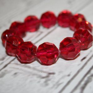 🔴✨ Chunky Ruby Red Beaded Bracelet – 7" · Bold Color · Elastic Fit